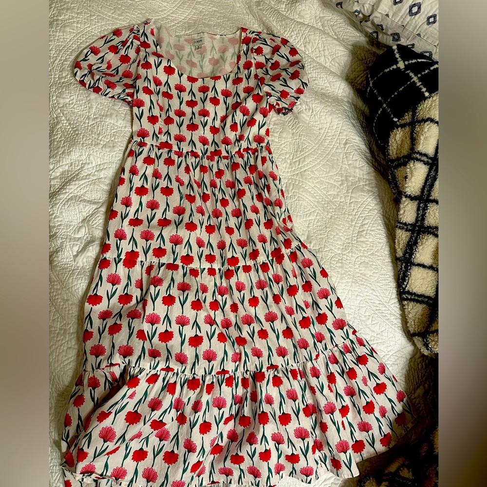 Floral Print Dress with Red and Black Tulips